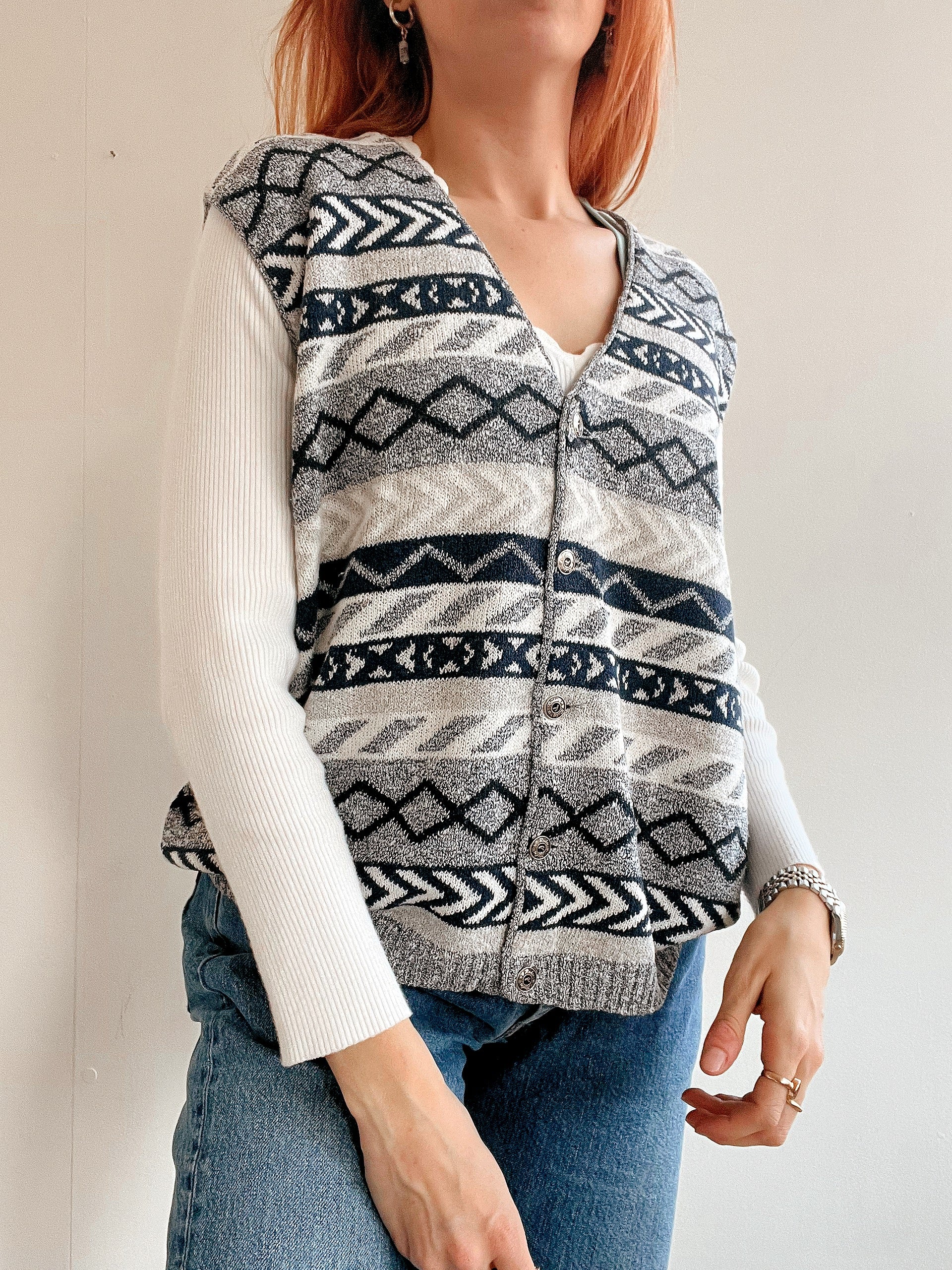 Gilet sans manche gris et bleu en maille M