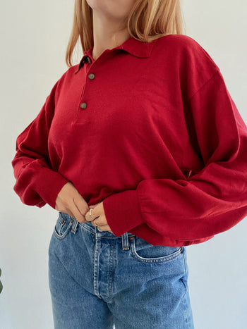 Vintage roter Wollpullover mit Knöpfen L