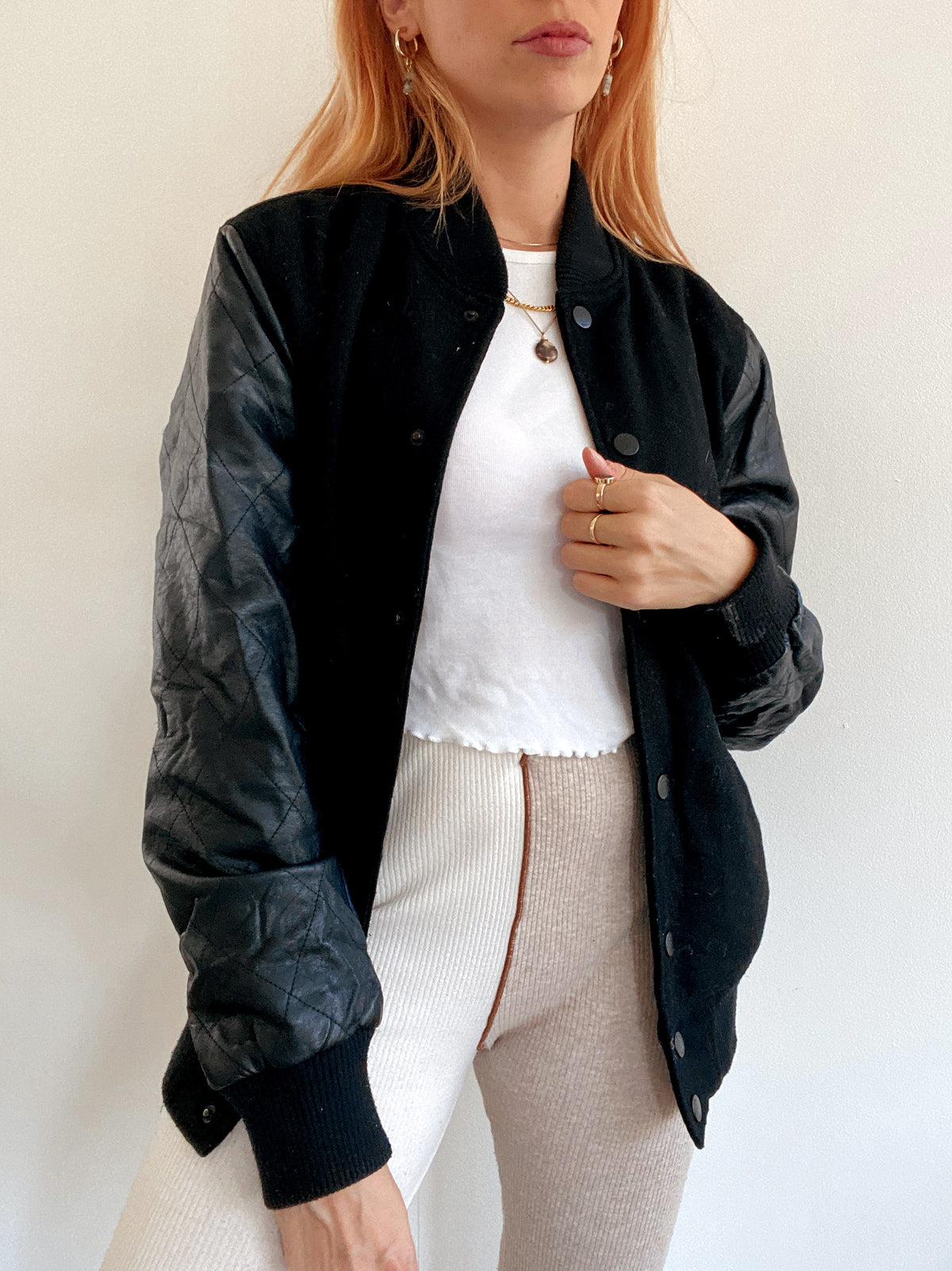 Vintage Bomberjacke aus schwarzer Wolle M 