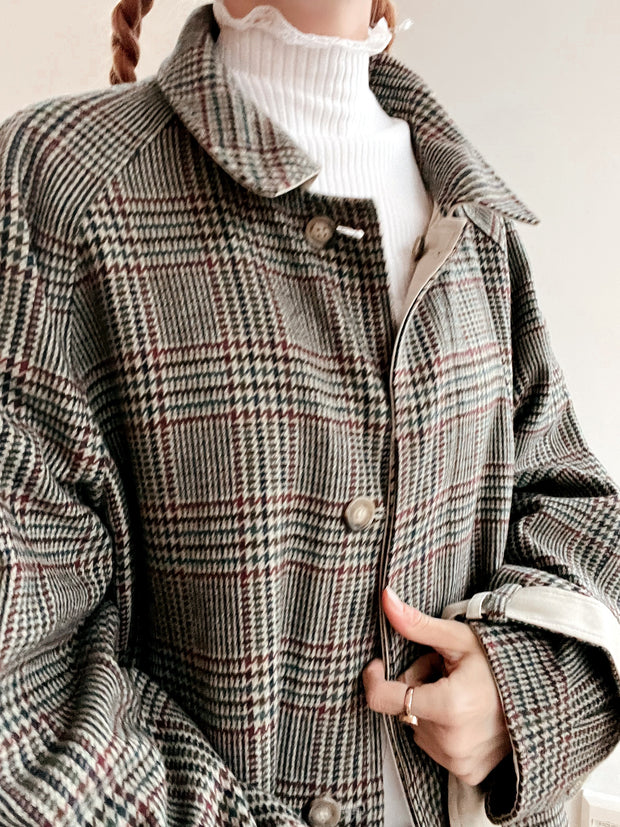 Trench coat vintage beige reversible laine khaki/brun L oversized