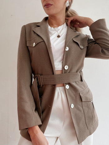 Veste vintage avec ceinture taupe S