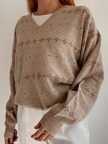 Pull vintage en laine beige M/L