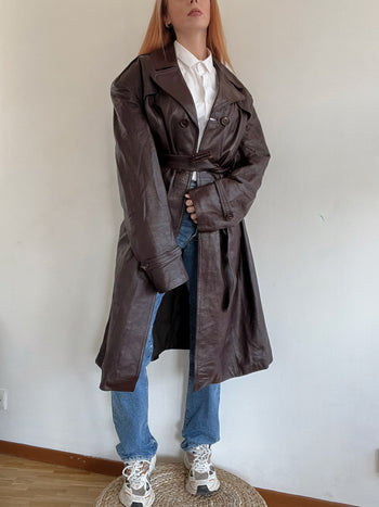 Trench coat bordeaux vintage en cuir L