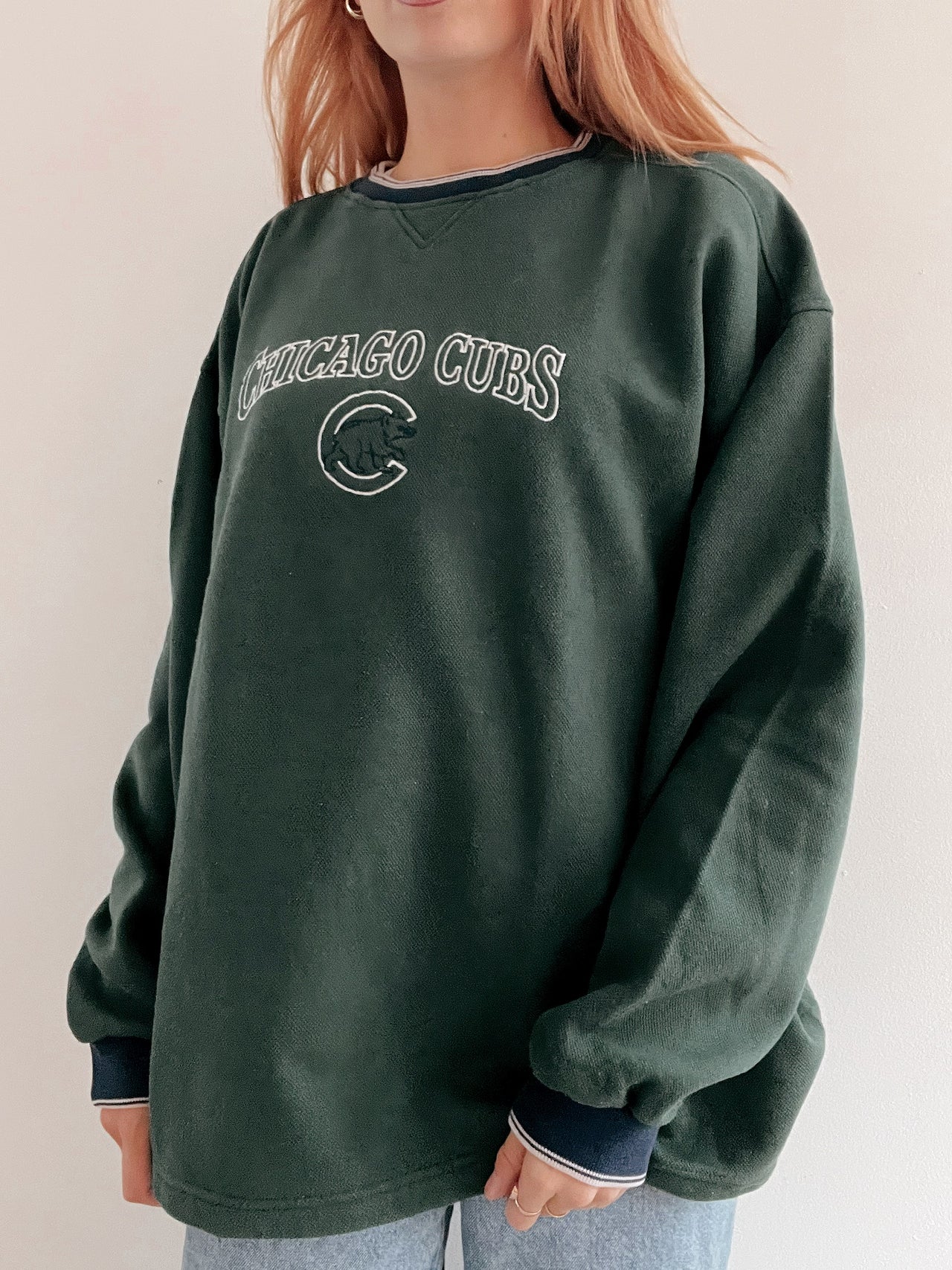 Pull vintage américain vert foncé brodé XL