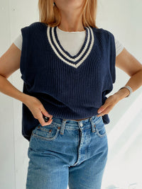 Gilet vintage sans manche en laine bleu foncé xL