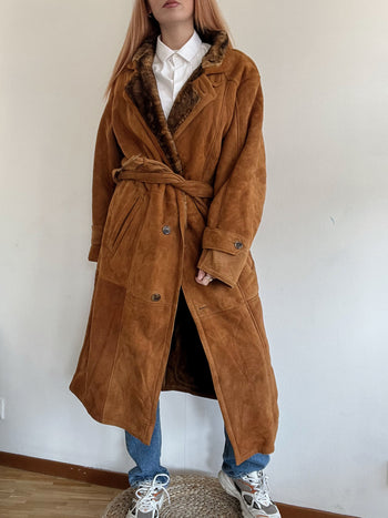 Manteau en mouton retourné brun daim M/L