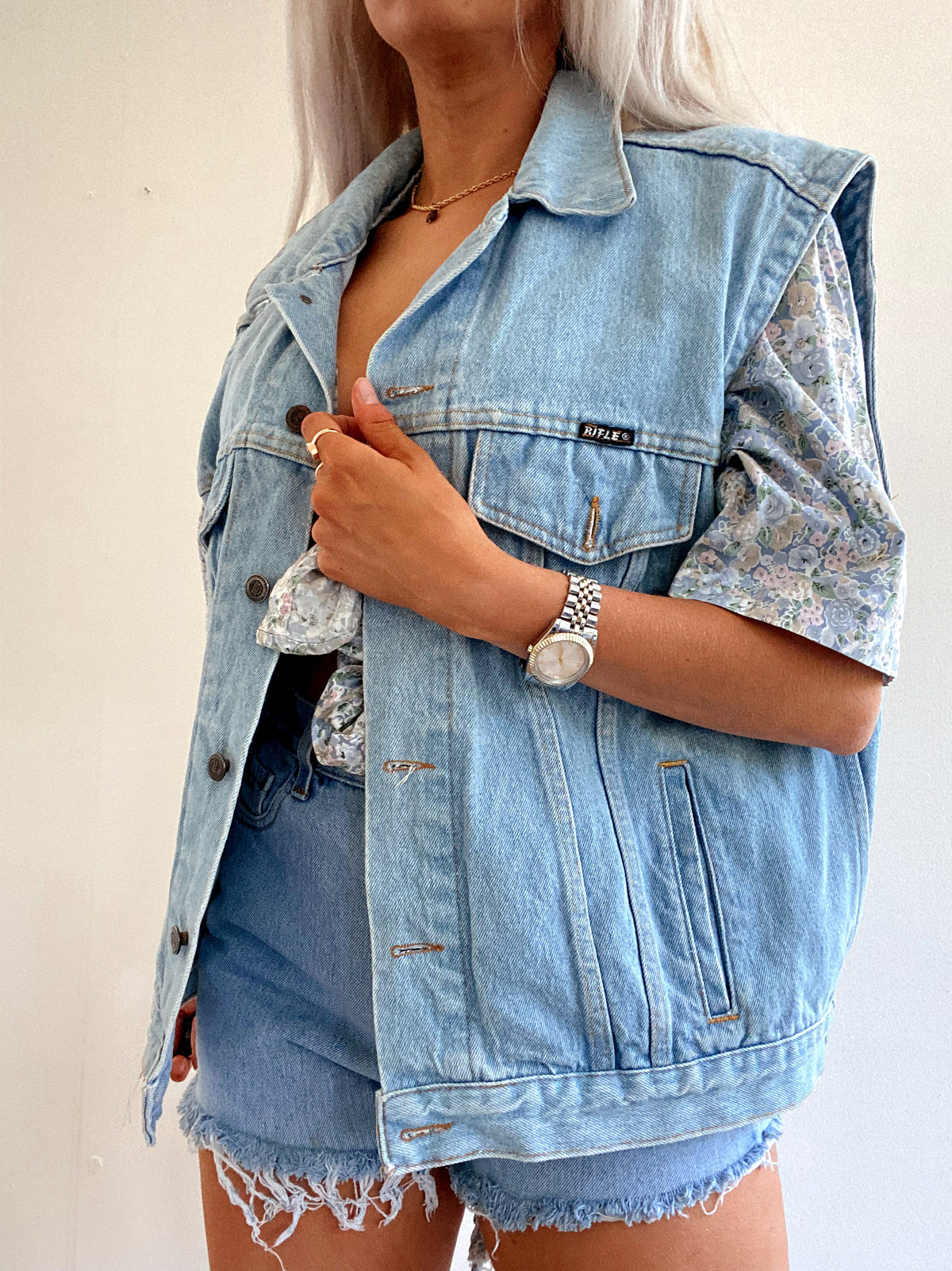 Gilet en jeans vintage bleu clair XL