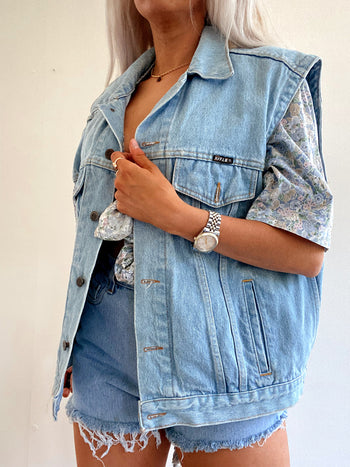 Gilet en jeans vintage bleu clair XL