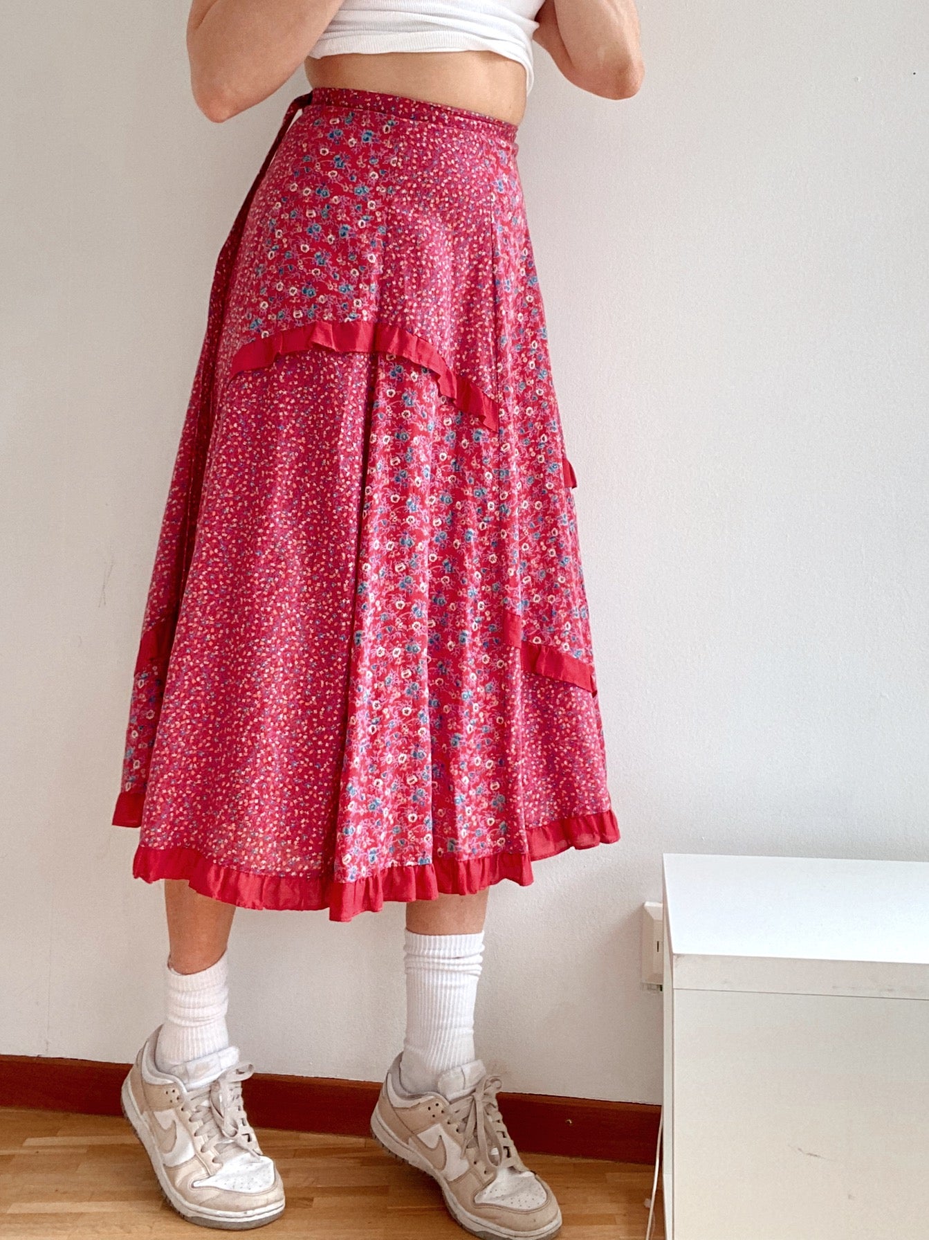 Jupe Vintage rose à fleurs XS/S