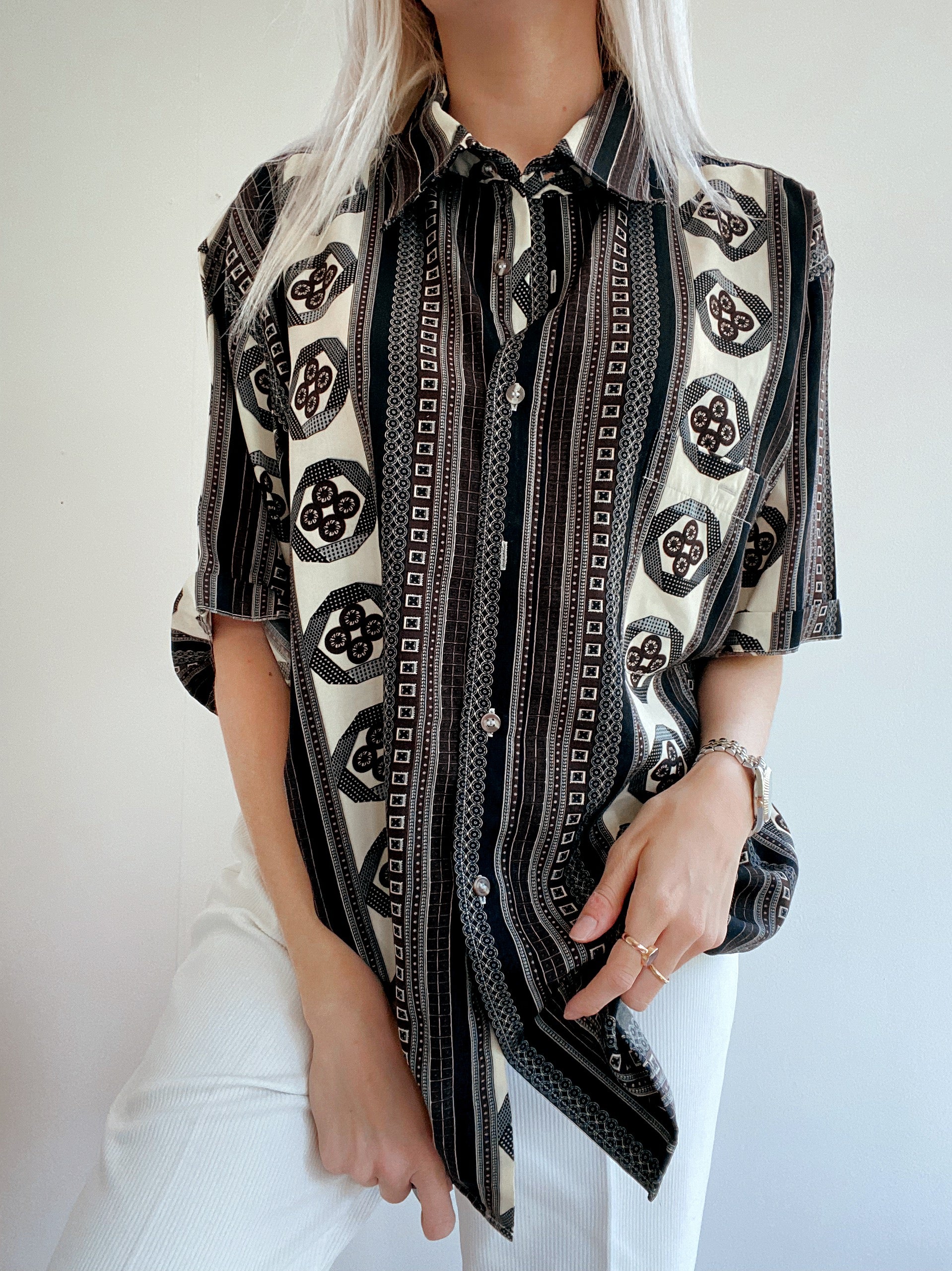 Chemise Vintage 80/90s noire et brune à motifs