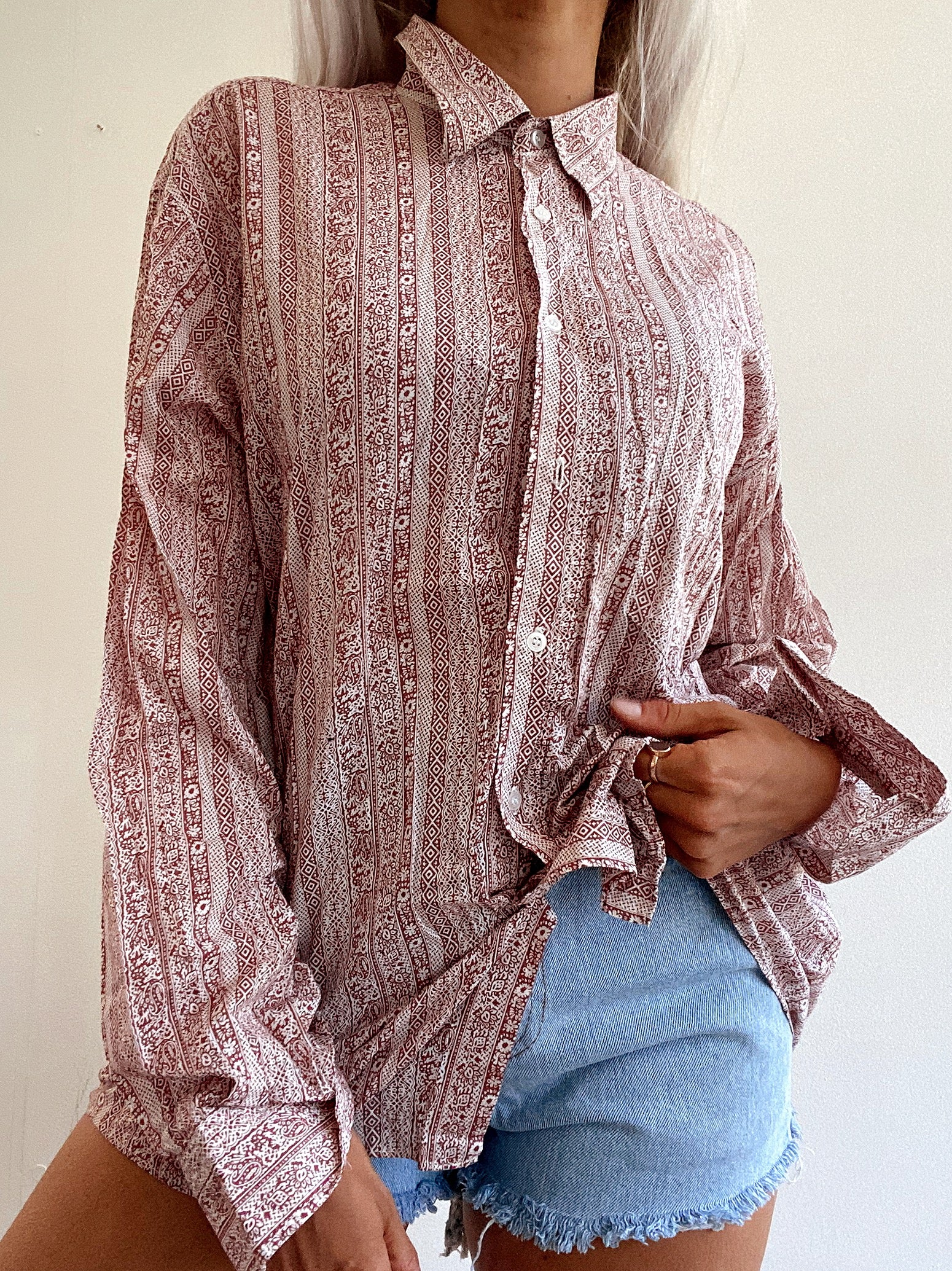 Chemise Vintage 80/90s rouge/rose à motifs