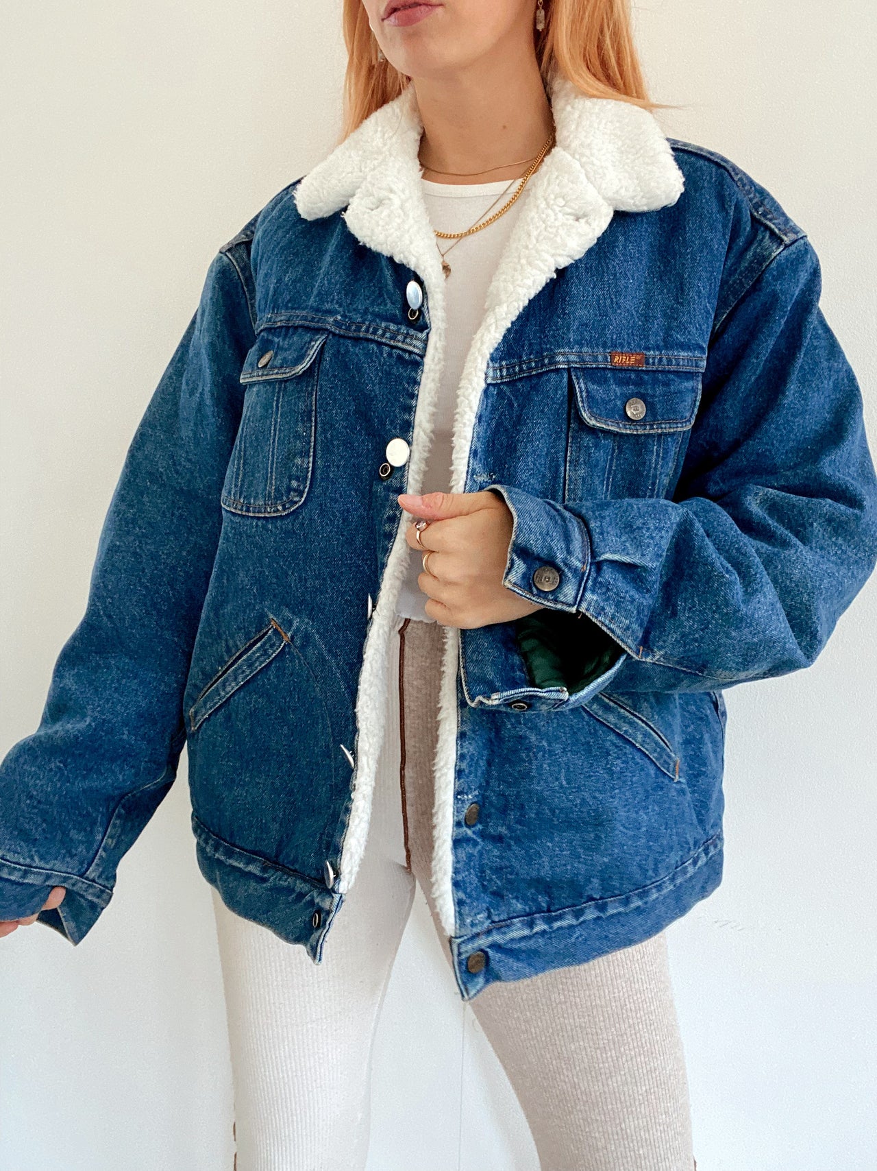 Veste en jeans vintage oversized intérieur mouton XL