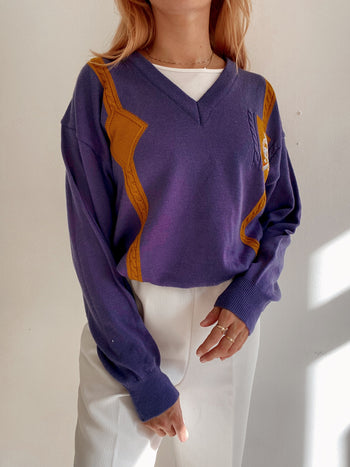 Pull vintage en laine violet M