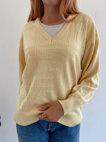 Pull vintage en laine jaune pâle M