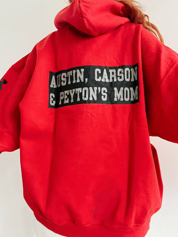 Pull vintage américain rouge à capuche XXL