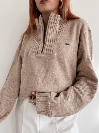 Pull vintage Lacoste beige en laine