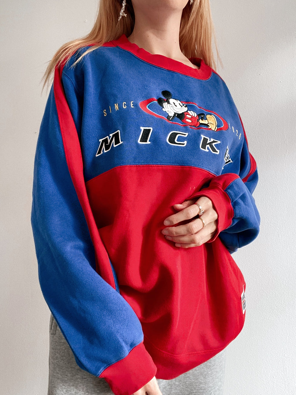 Vintage Mickey Pullover Rot und Blau L