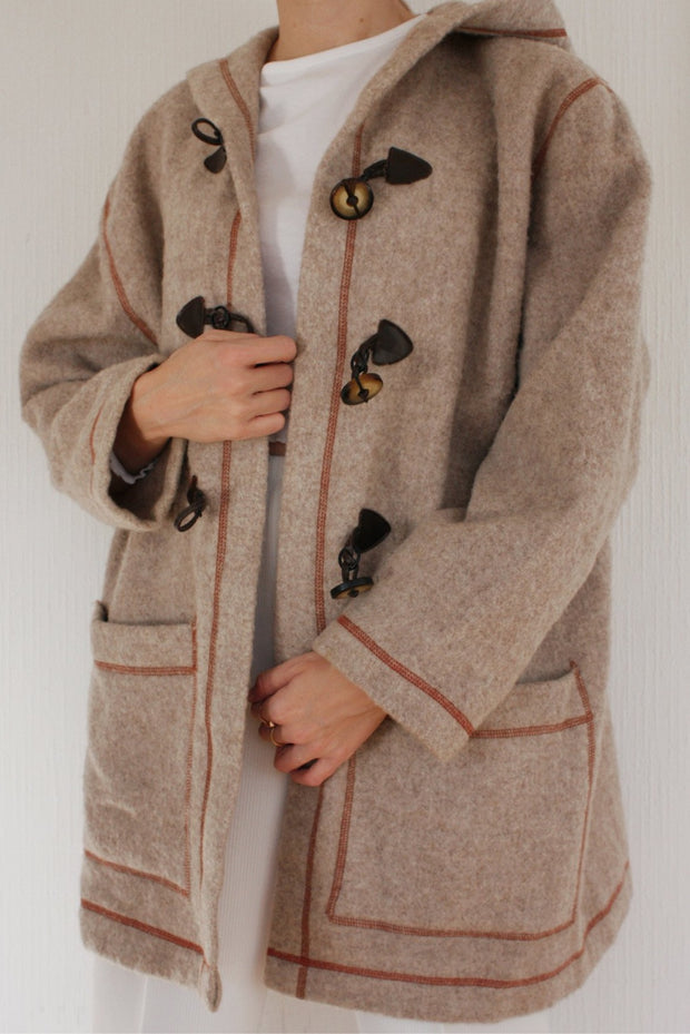 Manteau en laine à capuche taupe M
