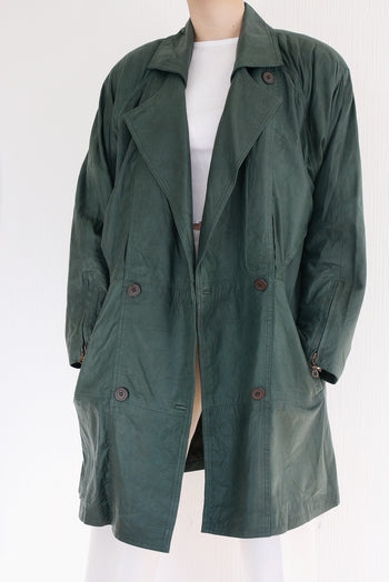 Manteau vert foncé en cuir M