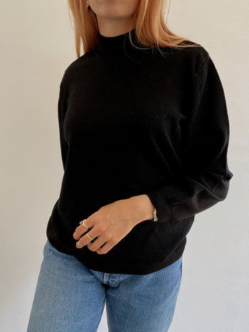 Pull vintage col roulé en laine noir XL