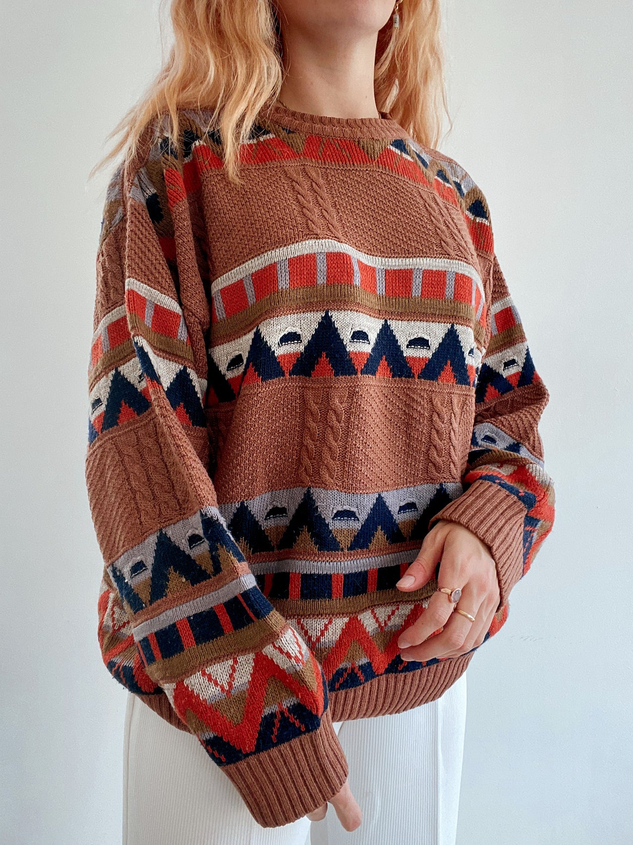 Pull vintage en laine brun M