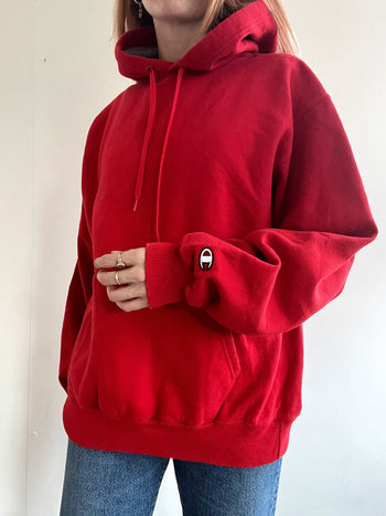 Pull vintage rouge à capuche Champion L