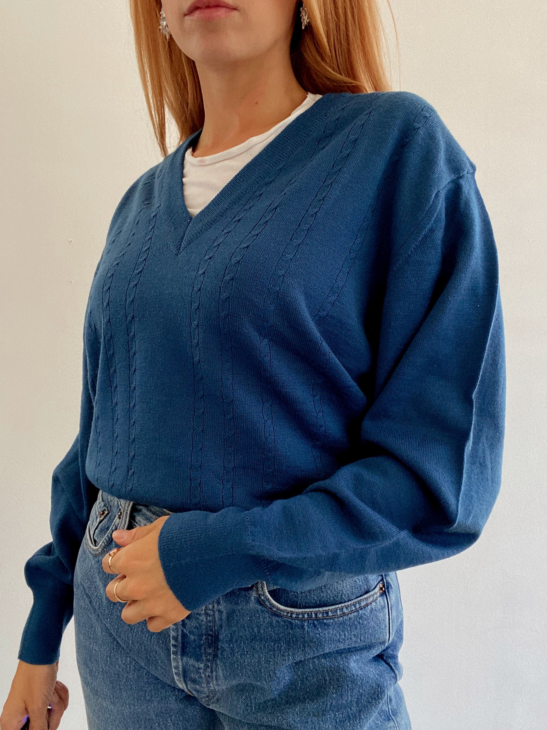 Vintage blauer Strickpullover M/L