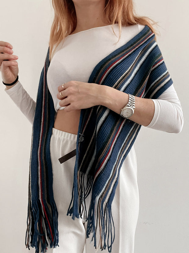 Écharpe rayée bleue foncée, rouge, blanches