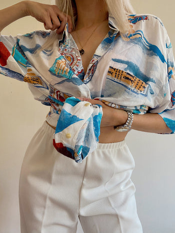 Chemise Vintage 80/90s blanche et bleue