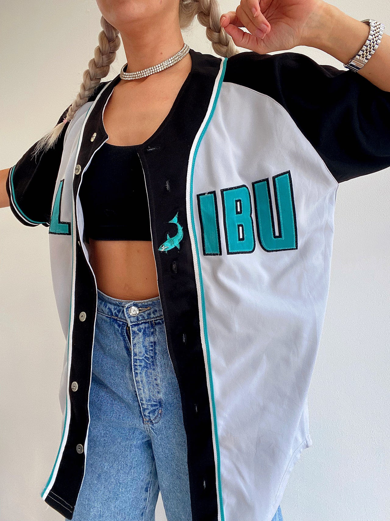 Maillot de baseball gris et turquoise Malibu