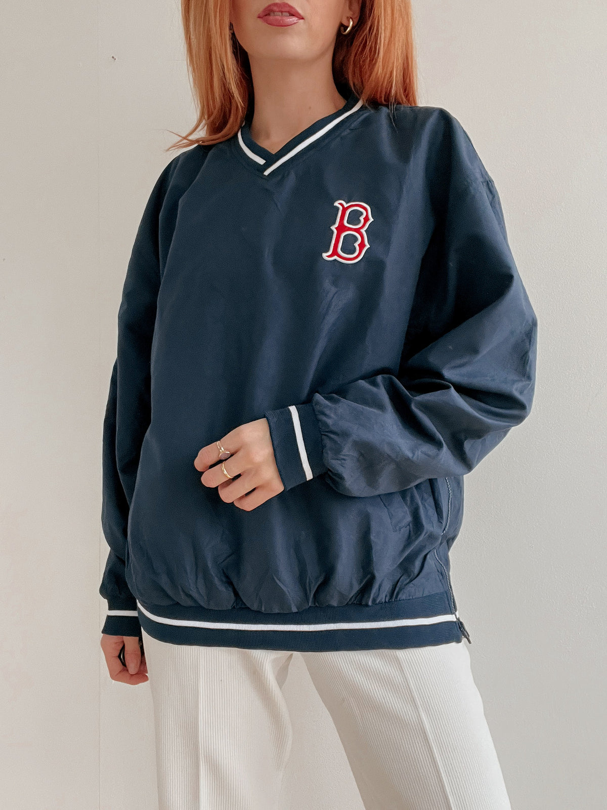 White and blue jacket with orange collar Adidas XL