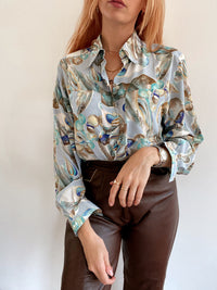 Chemise Vintage 80/90s à motifs beige et bleue S