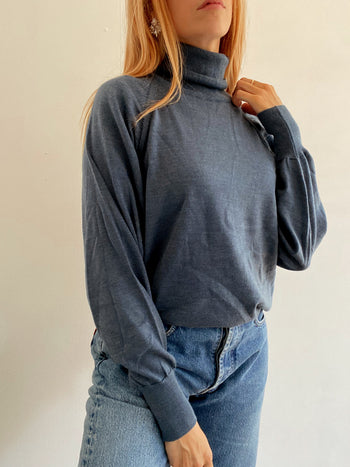 Pull vintage en maille bleu  M/L