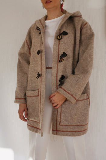 Manteau en laine à capuche taupe M