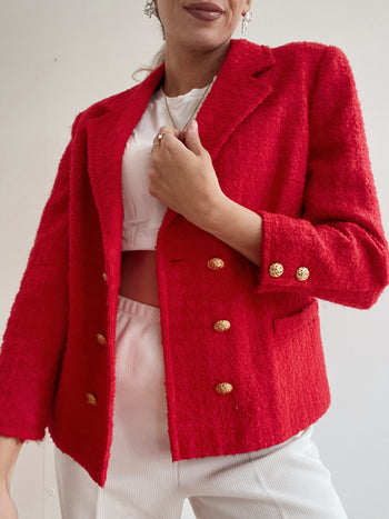 Veste vintage rouge avec boutons dorés M/L