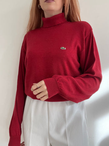 Geschenk Weihnachten – Rote Kelani-Brille + Vintage-roter Rollkragenpullover Lacoste M