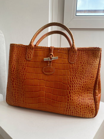 Sac à main en cuir orange Longchamp