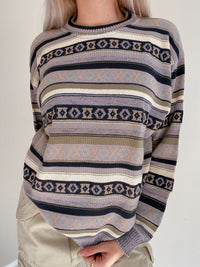 Vintage-Strickpullover in Lila und Khaki