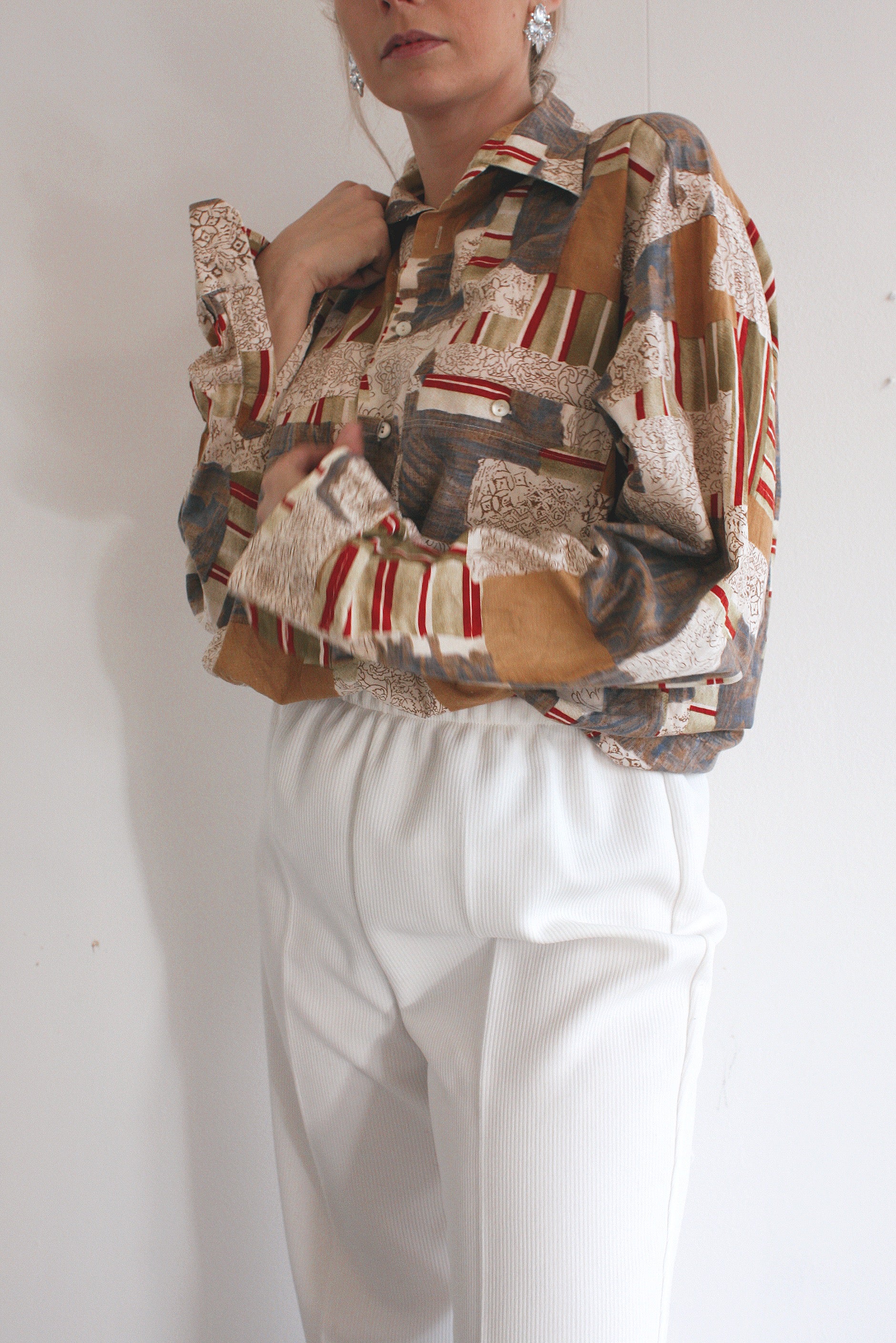 Chemise Vintage 80/90s brune et beige à motifs M