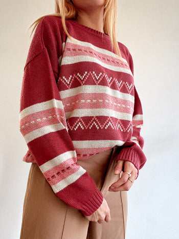 Pull vintage en maille rose