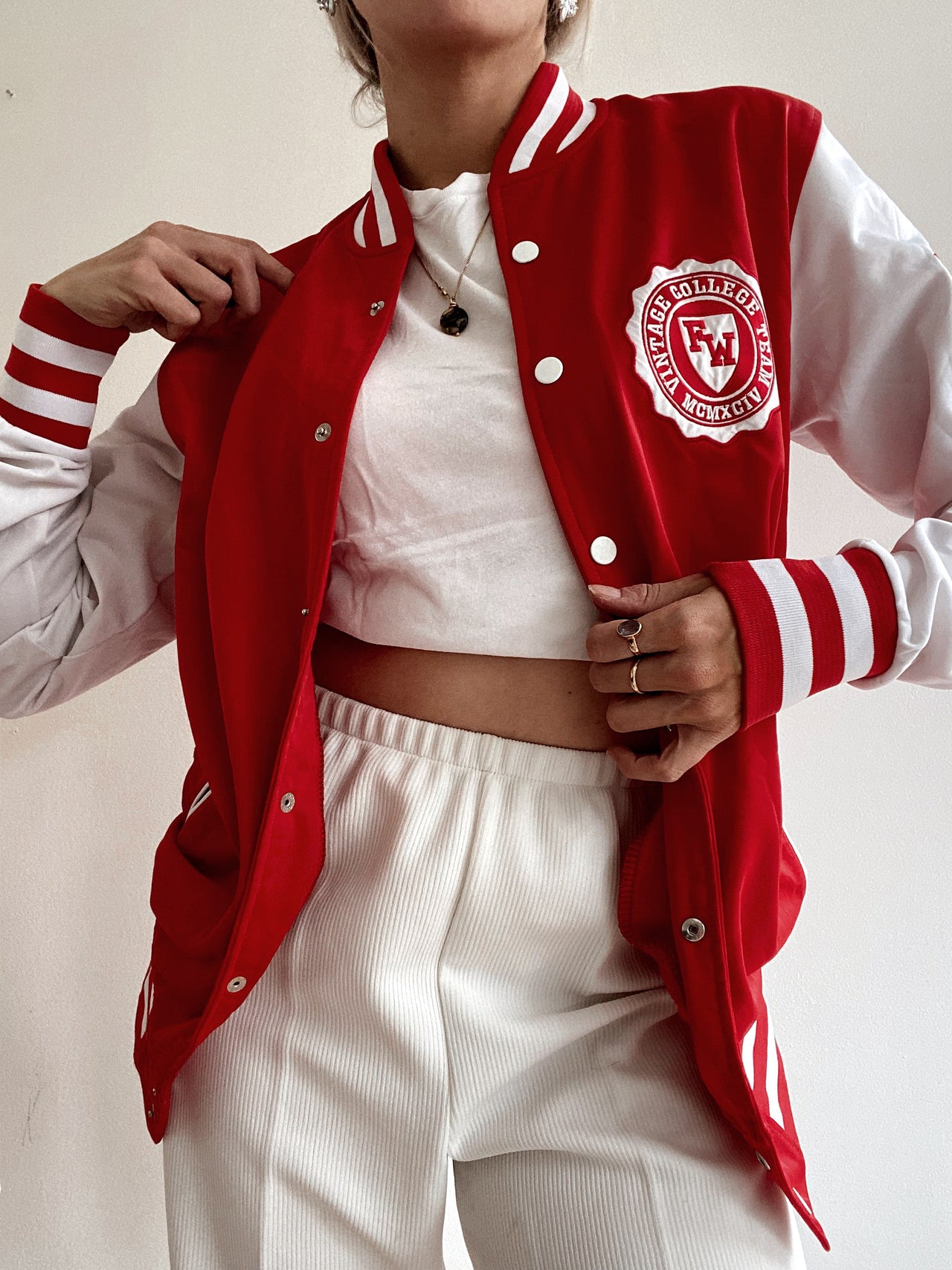 Jacket bomber USA fine en coton rouge et Blanche  S/M