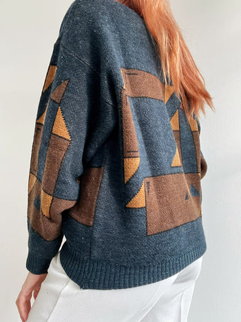 Pull vintage en laine gris foncé   M