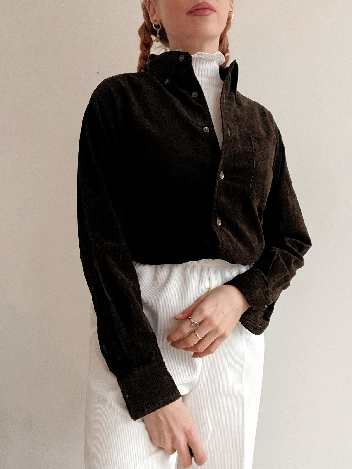Chemise Vintage 80/90s brune  en velours côtelé S