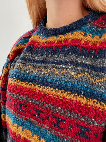 Pull vintage en laine multicolore