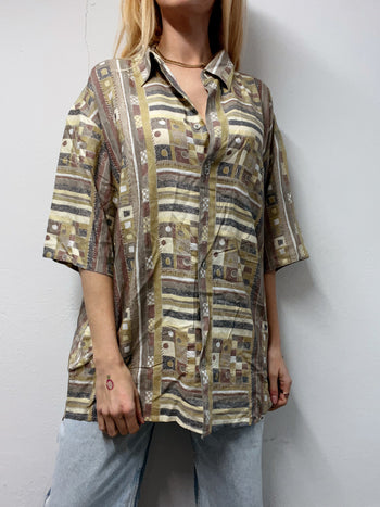 Vintage beige/khaki gemustertes Hemd XL 