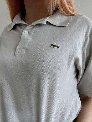 Lacoste L white striped mauve polo shirt