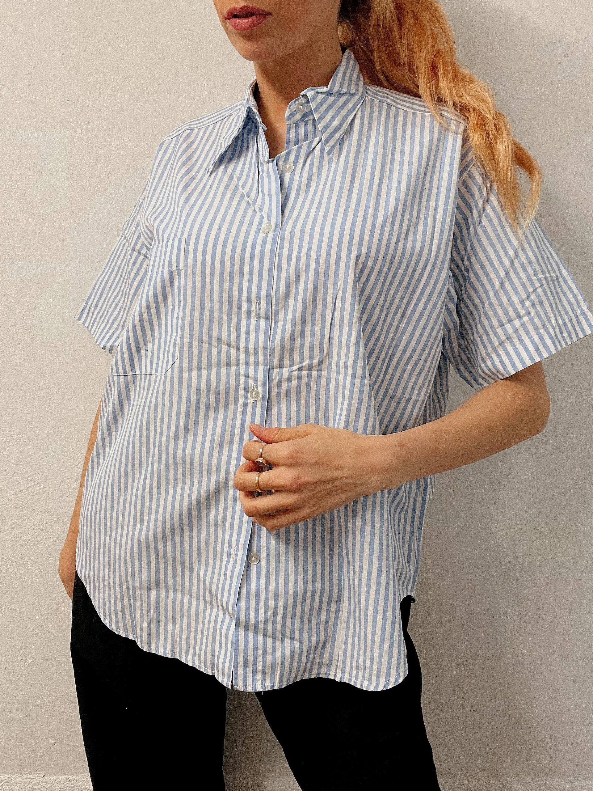 Chemise Vintage 80/90s bleue claire rayée M