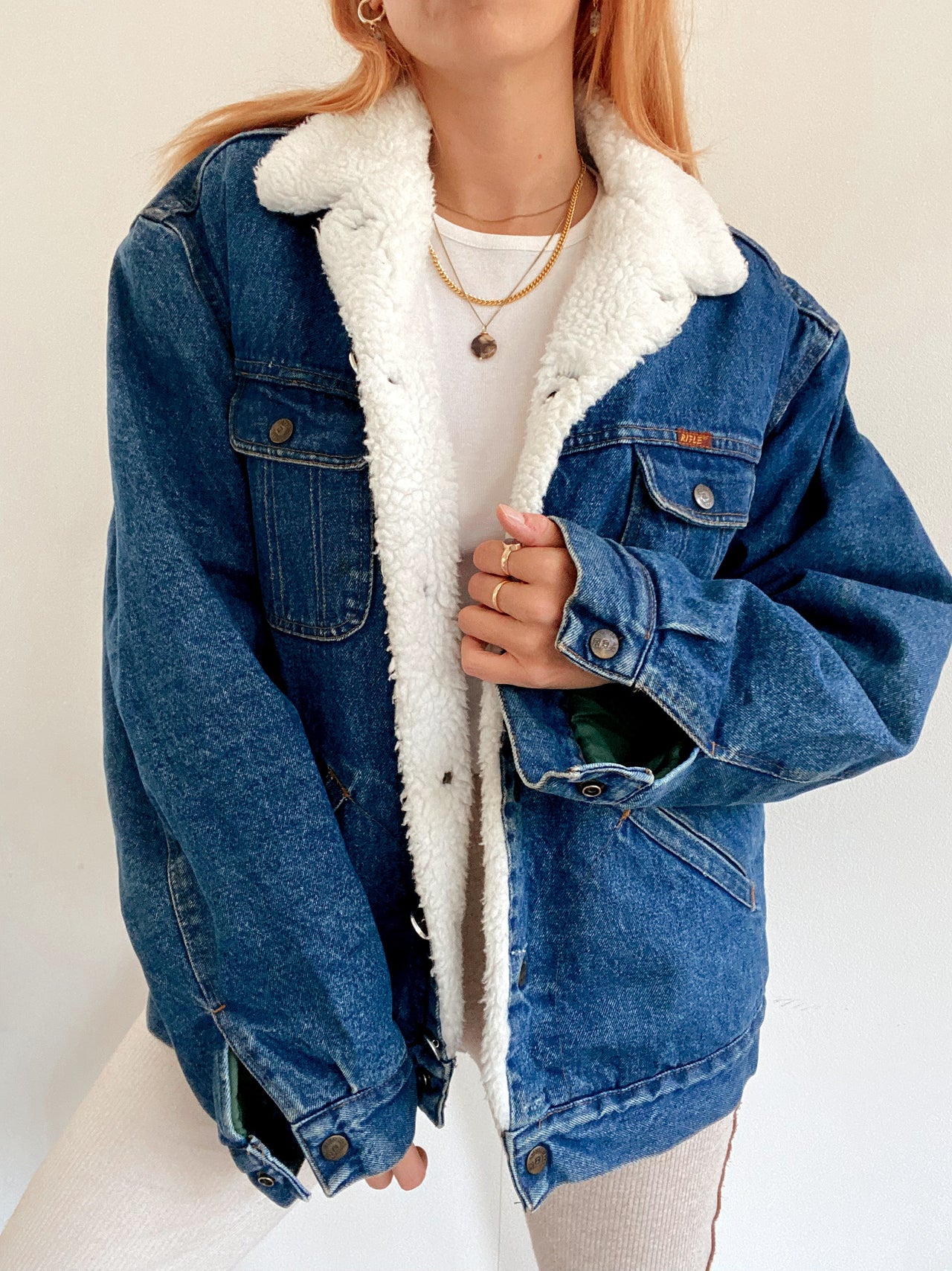 Veste en jeans vintage oversized intérieur mouton XL