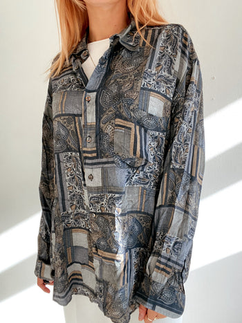 Chemise Vintage 80/90s grise à motifs