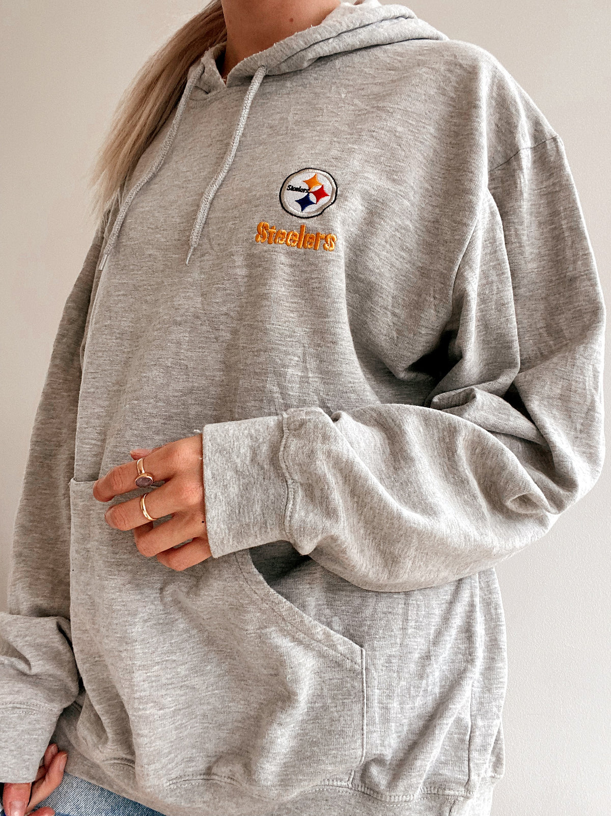 Vintage oversized gray hooded sweater in fine cotton